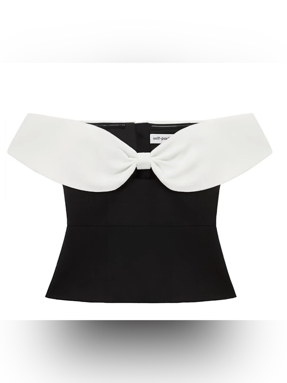 NWT Self-Portrait Black Crepe off-shoulder BOW top